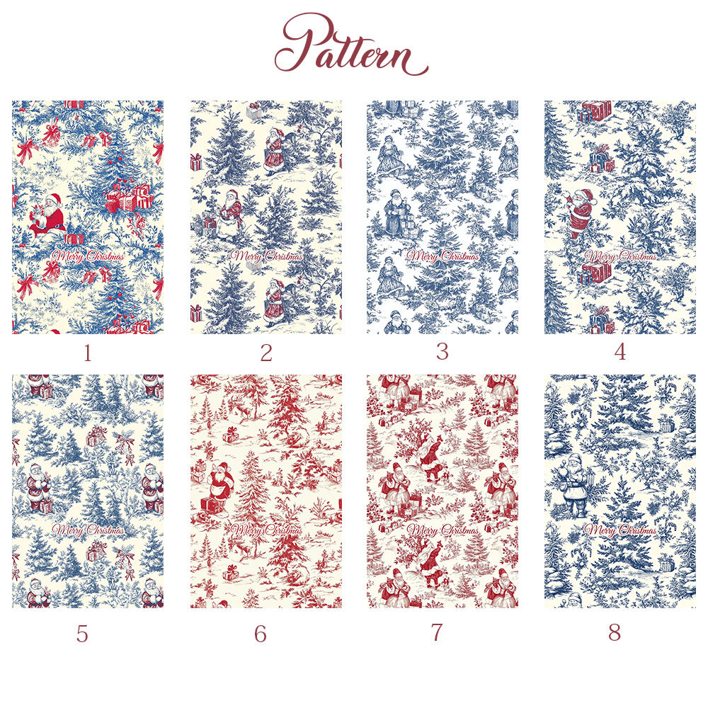 Personalized Toile De Jouy Santa Claus Initial Drawstring Gift Bag with Name Christmas Gift for Family Friends