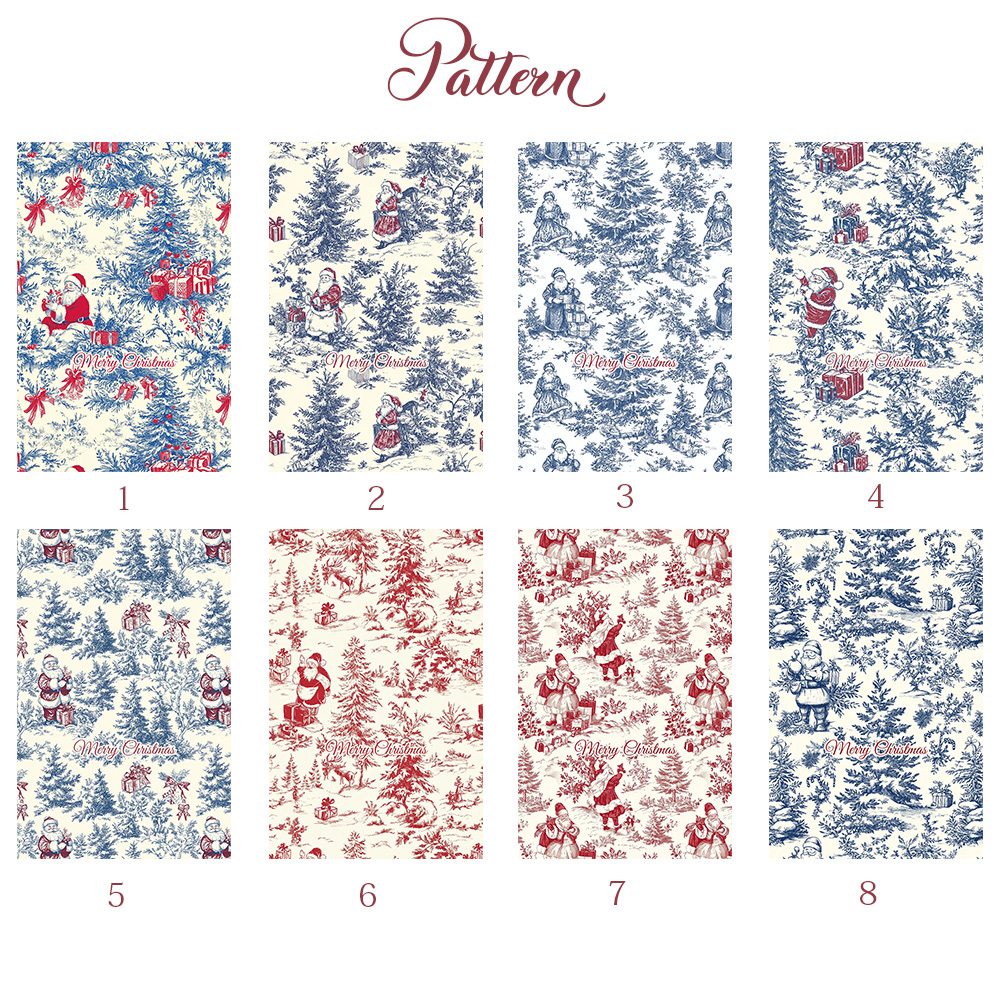 Personalized Toile De Jouy Santa Claus Initial Drawstring Gift Bag with Name Christmas Gift for Family Friends