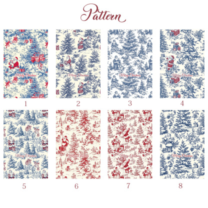 Personalized Toile De Jouy Santa Claus Initial Drawstring Gift Bag with Name Christmas Gift for Family Friends