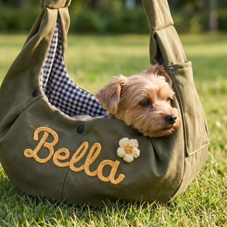 Personalized Pet Sling Carrier, Custom Name Dog Carrier Bag, Small Dog & Cat Shoulder Bag, Hands Free Puppy Travel Bag, Pet Lover Gift