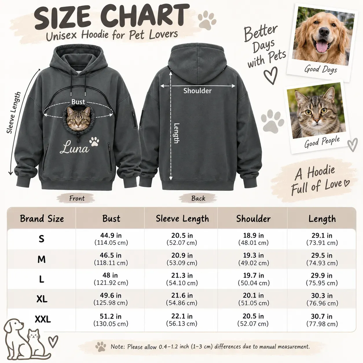Personalized Pet Carrier Hoodie | Custom Embroidery Pet Pouch Unisex Hoodie Pet Parent Gift