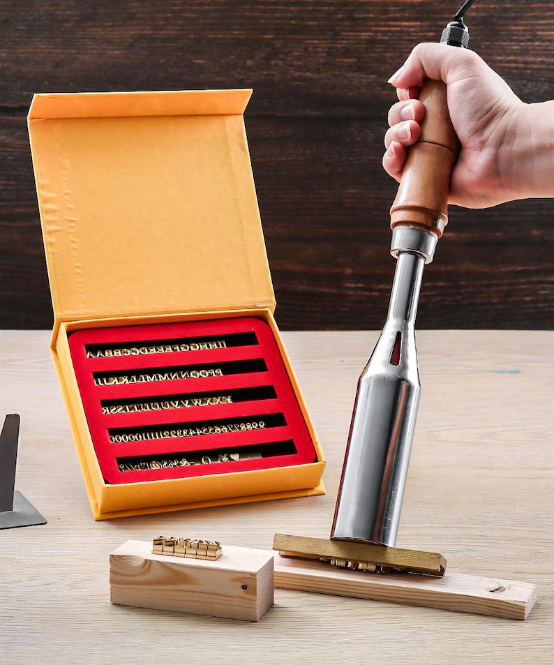 Electric Wood Branding Iron with 26 Letters, Numbers and Symbols, Custom Brass Stamp for Wood and Leather, Wood Burning Branding Tool for Woodworkers and Gifts