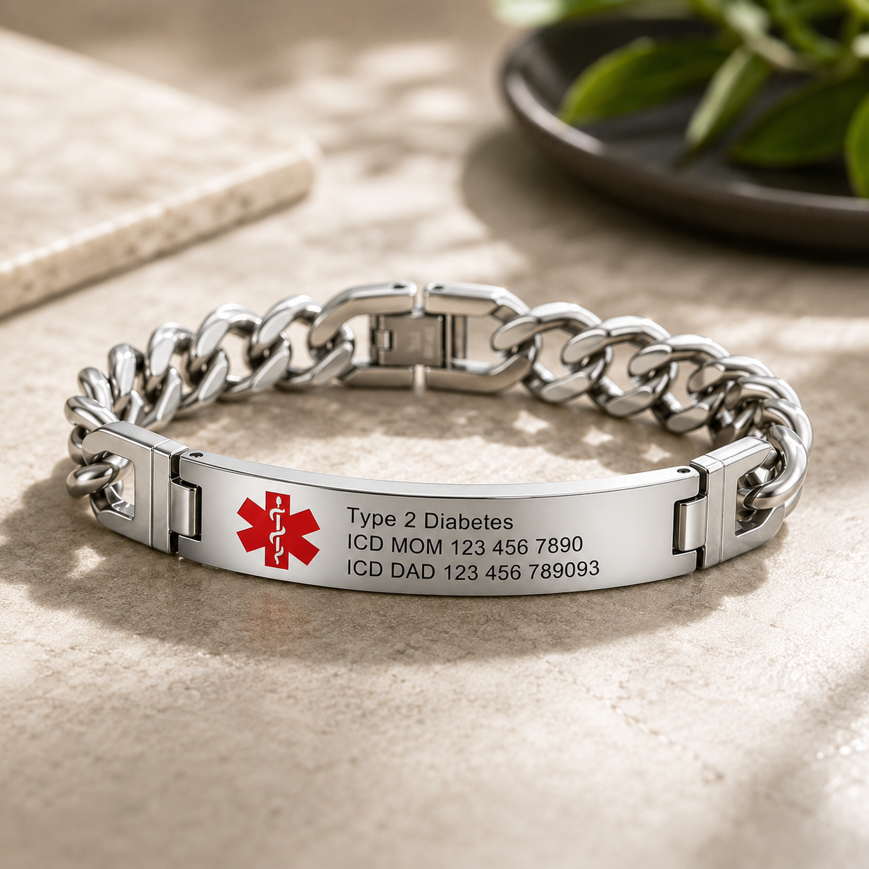 Personalized Medical ID Bracelet with Engraved Emergency Information for Men and Seniors
