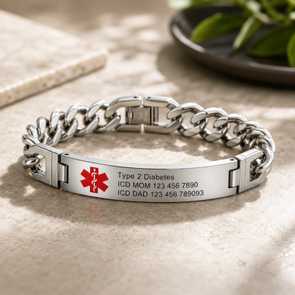 Personalized Medical ID Bracelet with Engraved Emergency Information for Men and Seniors