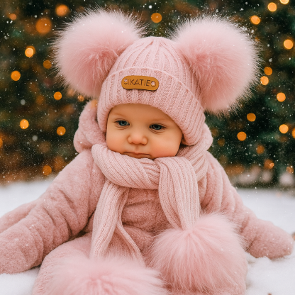 Baby First Christmas Gift Personalized Name Pom Pom Hat Personalized Baby Beanie,Newborn Baby Beanie Hat Toddler Hat Kids Engraved Name Winter Hat