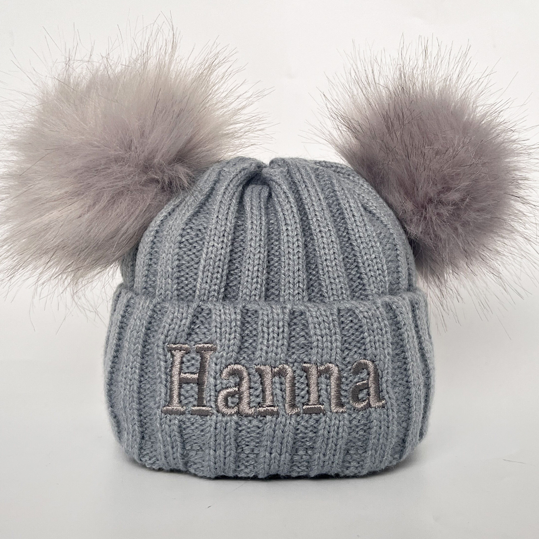 Personalized Embroidery Kid Pom Pom Hat and Scarf