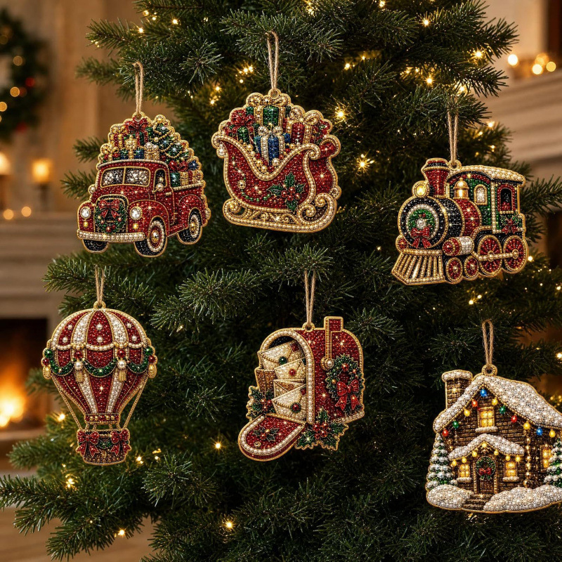 6pcs Winter Wear Pendant - Acrylic Christmas Tree Ornaments DIY Decor Kit Pearl Art Diamond Painting Pendant - Acrylic Christmas Tree Ornaments DIY Decor Kit