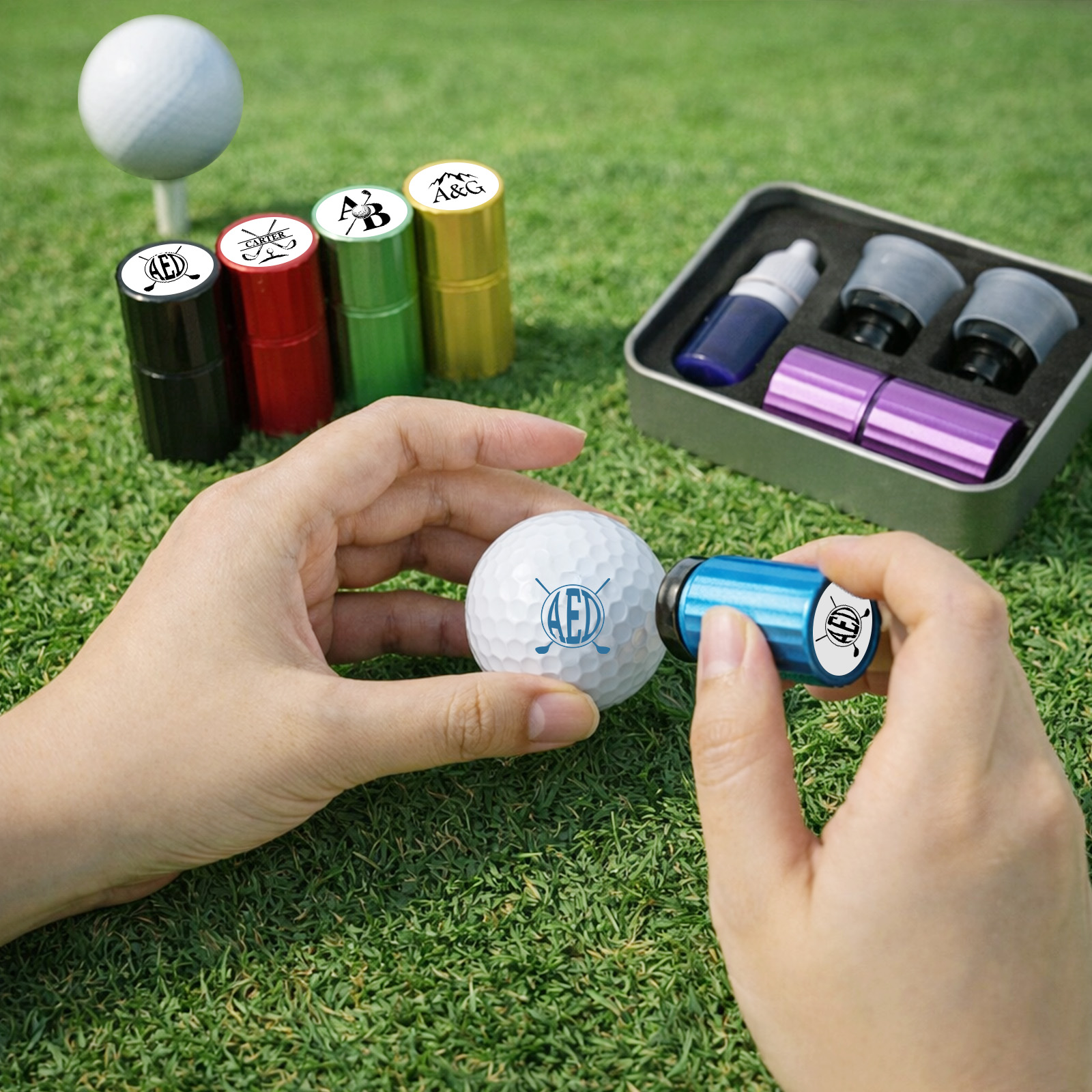 Custom Golf Ball Stamp - Double Sided Personalized 2-in-1 Marker with Name & Icon, Dual Head Reusable Ink Stamper, Water-Proof & Smudge-Free, Ideal Golf Gifts for Men, Dad, Husbands, Golfing Gear