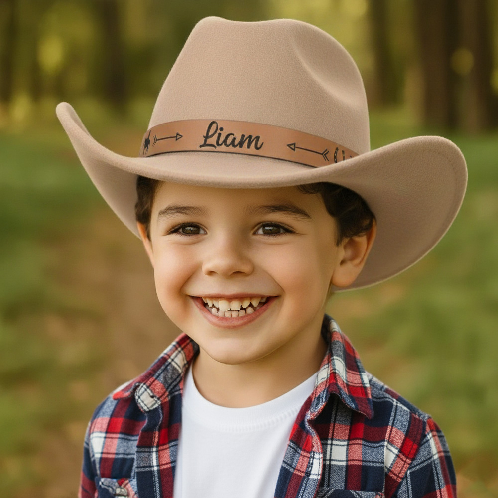 Personalized Cowboy Hat for Toddler Boys Girls, Western Hat for Kids Men Women, Custom Leather Patch Baby Cowgirl Hat