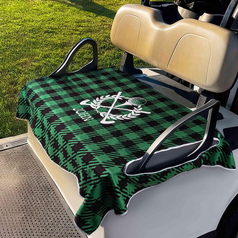 Personalized Golf Seat Cover | Custom Plaid Breathable Cart Cover | Golf Accessory Birthday Gift for Men, Grandpa,Players, Coaches
