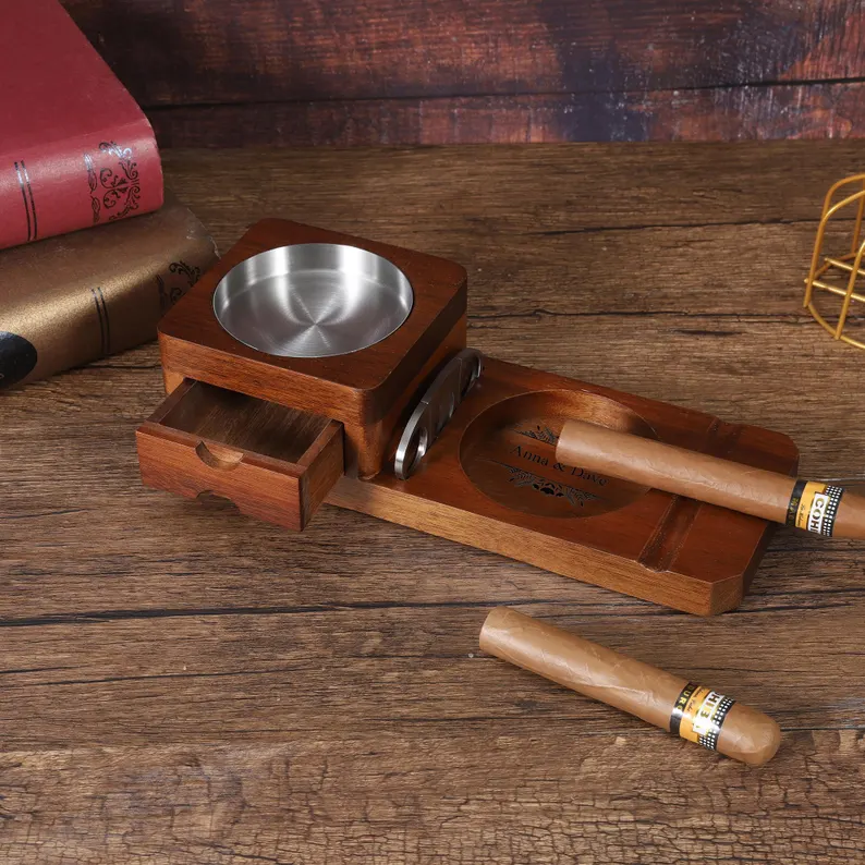 [Copy]Personalized Whiskey & Cigar Tray Glass Holder Ashtray Whiskey, 2 in 1 Wooden Cigar Ashtray With Whiskey Glass Holder, Great Gifts for Men