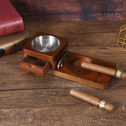 [Copy]Personalized Whiskey & Cigar Tray Glass Holder Ashtray Whiskey, 2 in 1 Wooden Cigar Ashtray With Whiskey Glass Holder, Great Gifts for Men