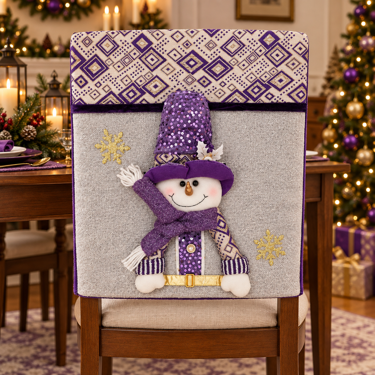 Personalized Christmas Chair Back Cover, Custom Name Santa Hat Slipcover, Gingerbread Gnome Chair Decor, Holiday Gift for Family