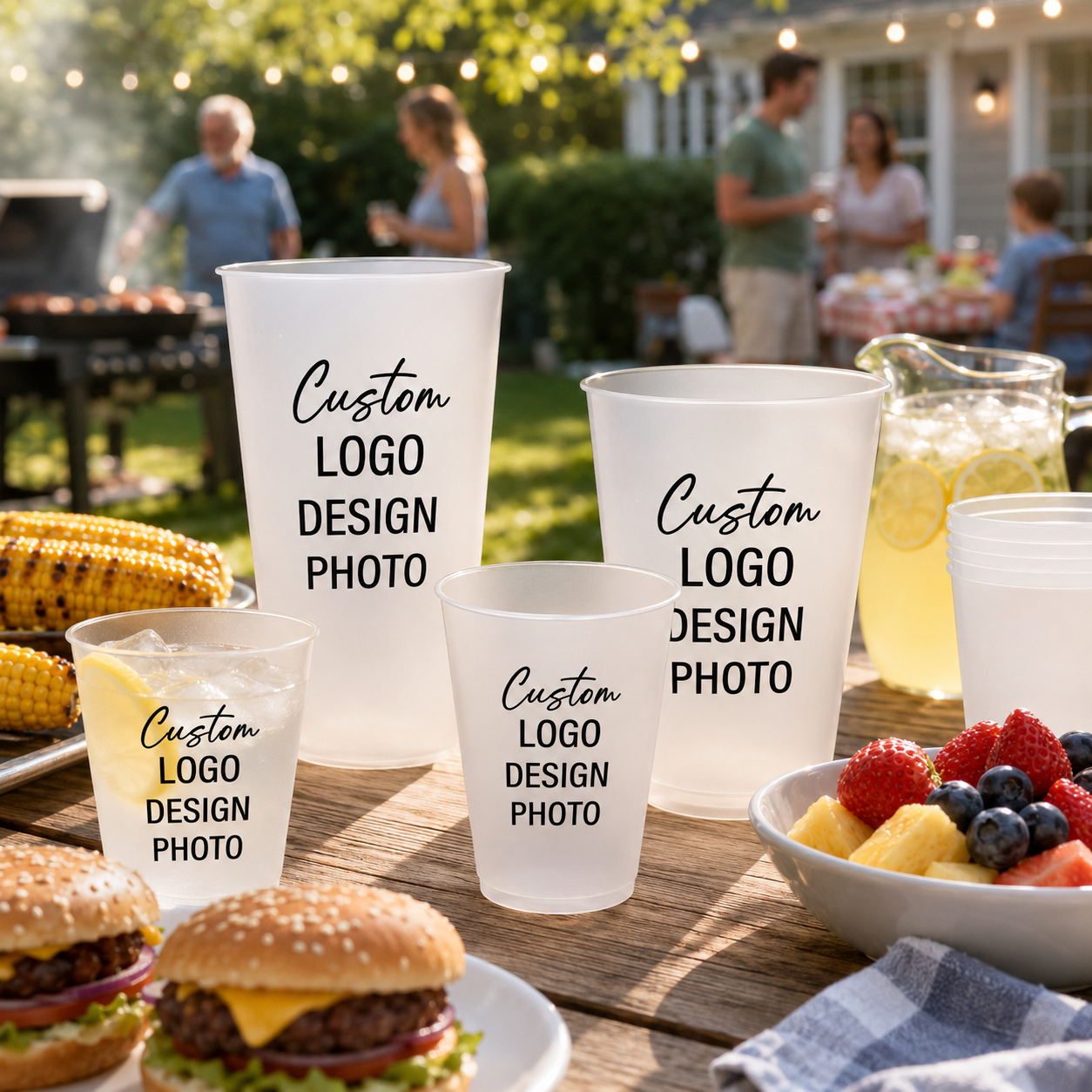 Custom Logo Party Cups, Personalized Plastic Cups for Birthdays, Weddings & Holiday Celebrations