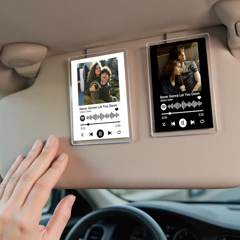 Custom Car Visor Photo Clip,Visor Clip Frame,Personalized Acrylic Sun Visor Decor Gift,Photo Music Code Car Clip,Music Lover Couple Gifts