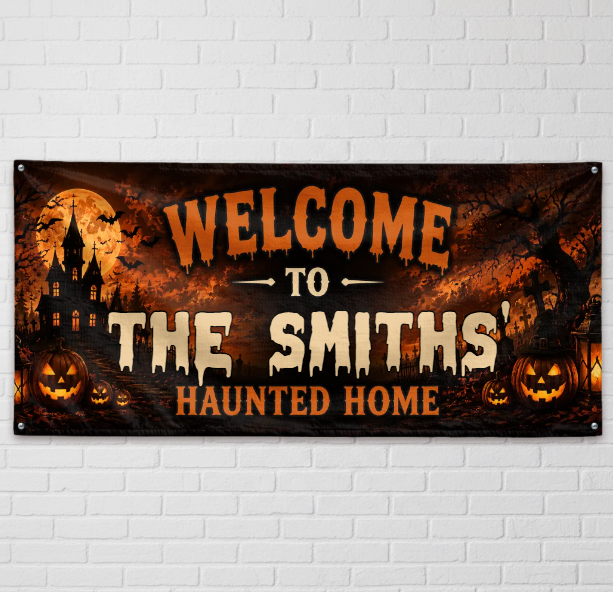 Custom Haunted Home Outdoor Banner - Personalized Halloween Decor Gifts For Mom, Dad, Brother, Sister - Creep It Real This Halloween