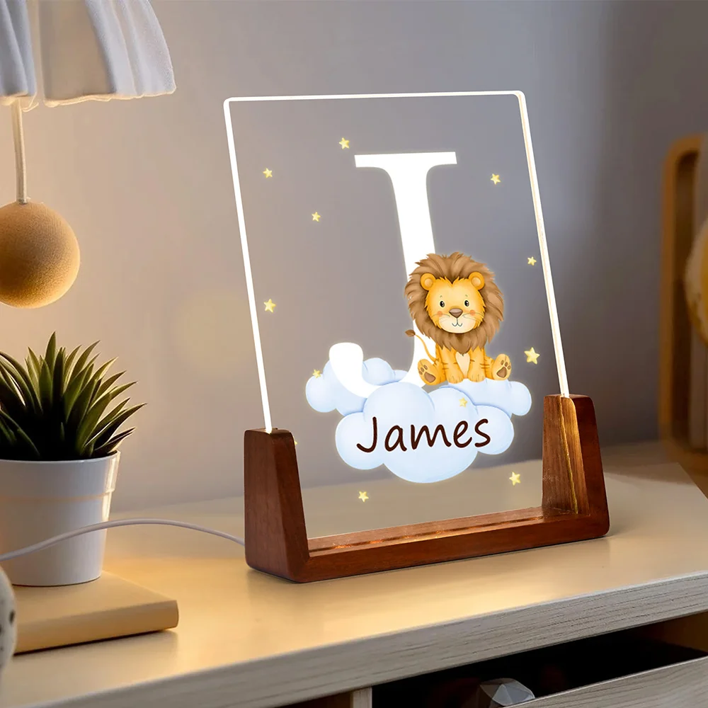 Personalized Baby Room Night Light Cute Forest Animal Acrylic Cloud Star LED Night Light Initial Birthday Children's Day Gift for Boys Girls Christmas Gift