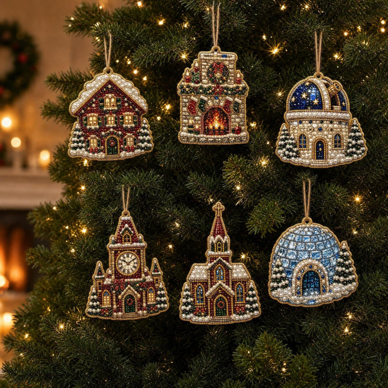 6pcs Winter Wear Pendant - Acrylic Christmas Tree Ornaments DIY Decor Kit Pearl Art Diamond Painting Pendant - Acrylic Christmas Tree Ornaments DIY Decor Kit