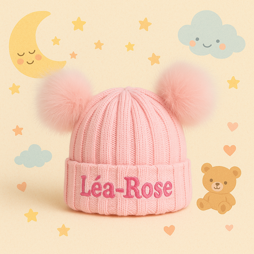 Personalized Embroidery Kid Pom Pom Hat and Scarf