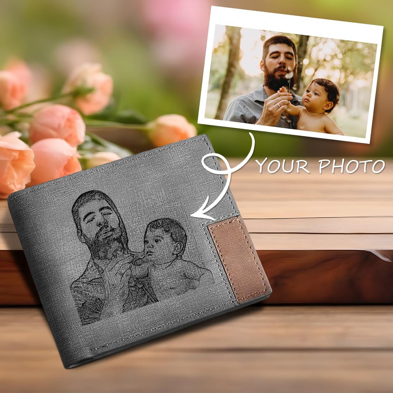 Custom Wallets for Men, Personalized Photo Wallets for Fathers Day, Personalized Gifts Engraved Wallets for Boyfriend Husband Dad Men Him