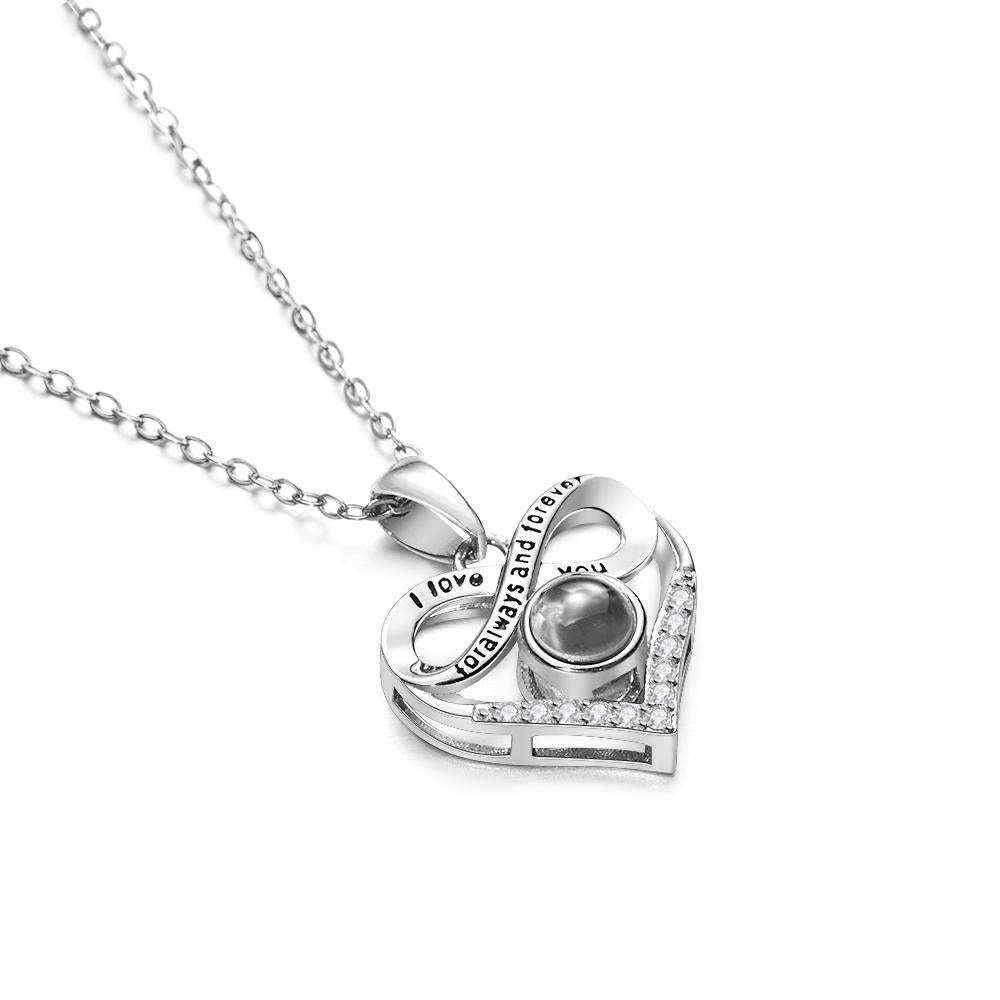 Custom Infinite Photo Projection Necklace Memorial Gift for Mom Infinity Love Necklace Personalized Picture Inside Jewelry