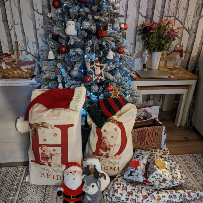 Personalized Christmas Santa Sack with Name & Initial, Custom Santa Gift Bag with Santa Claus Design, Holiday Present Sack