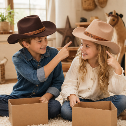 Personalized Cowboy Hat for Toddler Boys Girls, Western Hat for Kids Men Women, Custom Leather Patch Baby Cowgirl Hat