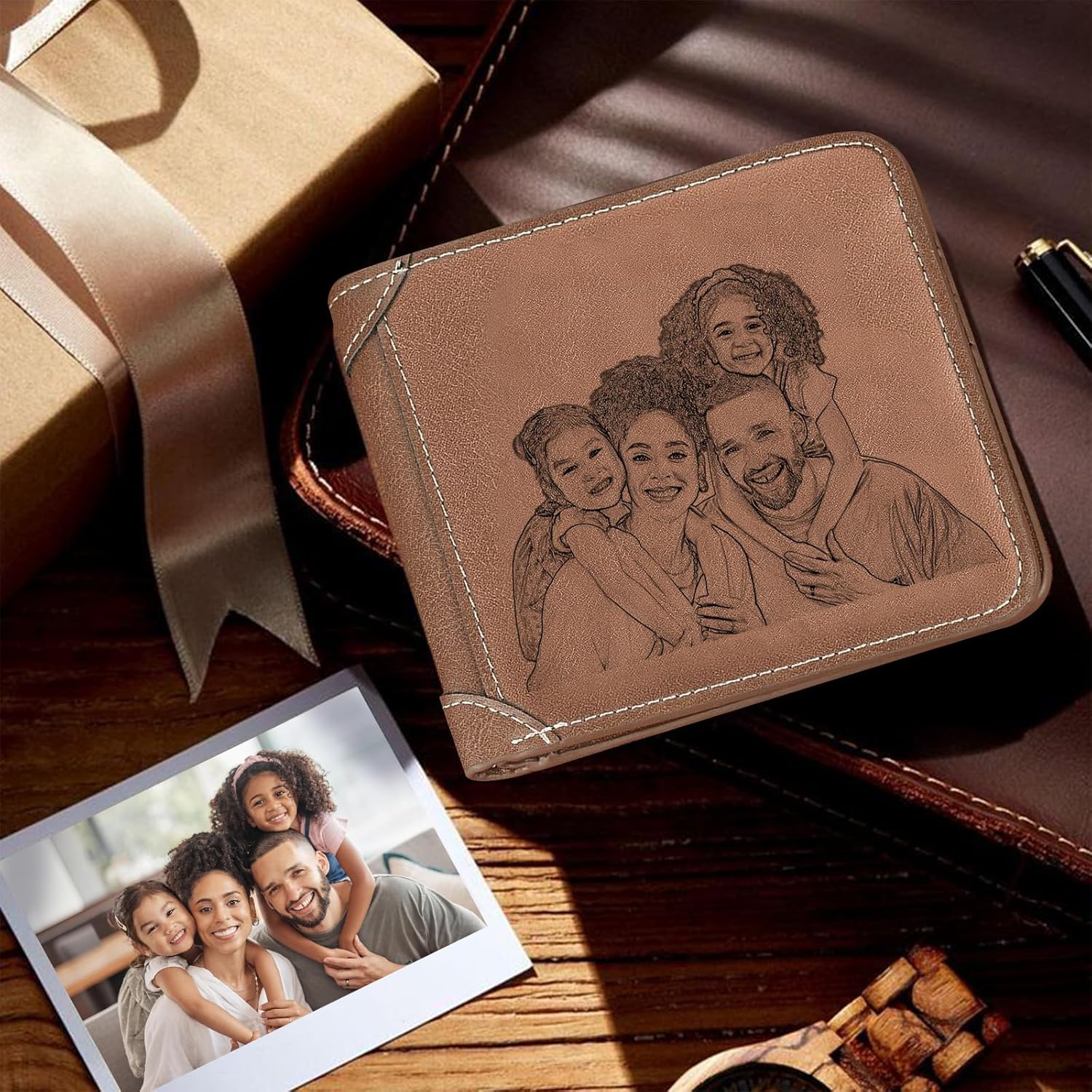 Personalized Photo Wallets for Men, Custom Name Mens Wallets for Him Boyfriend Husband Dad Men, Personalized Gifts Engraved Photo Name Text Wallets for Birthday Anniversary
