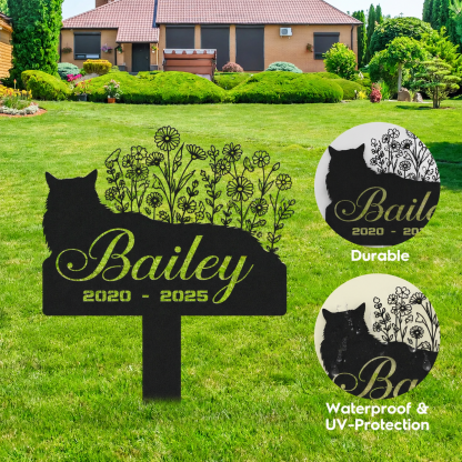 Cat Headstone and Grave Marker – Personalized Outdoor Grave Marker for Pets with Custom Name and Year, Durable Metal Cat Tombstone for Garden Tribute