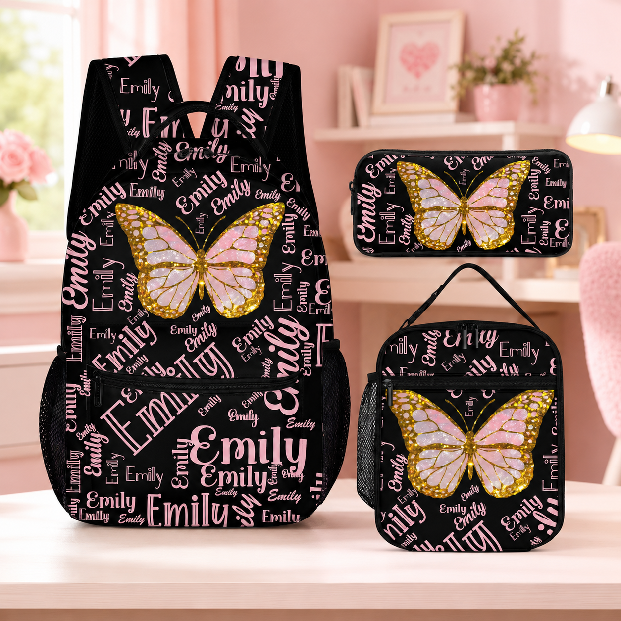 Customized Flashing Butterfly Backpack - Personalized Name And Color - Gift For Butterfly Lovers
