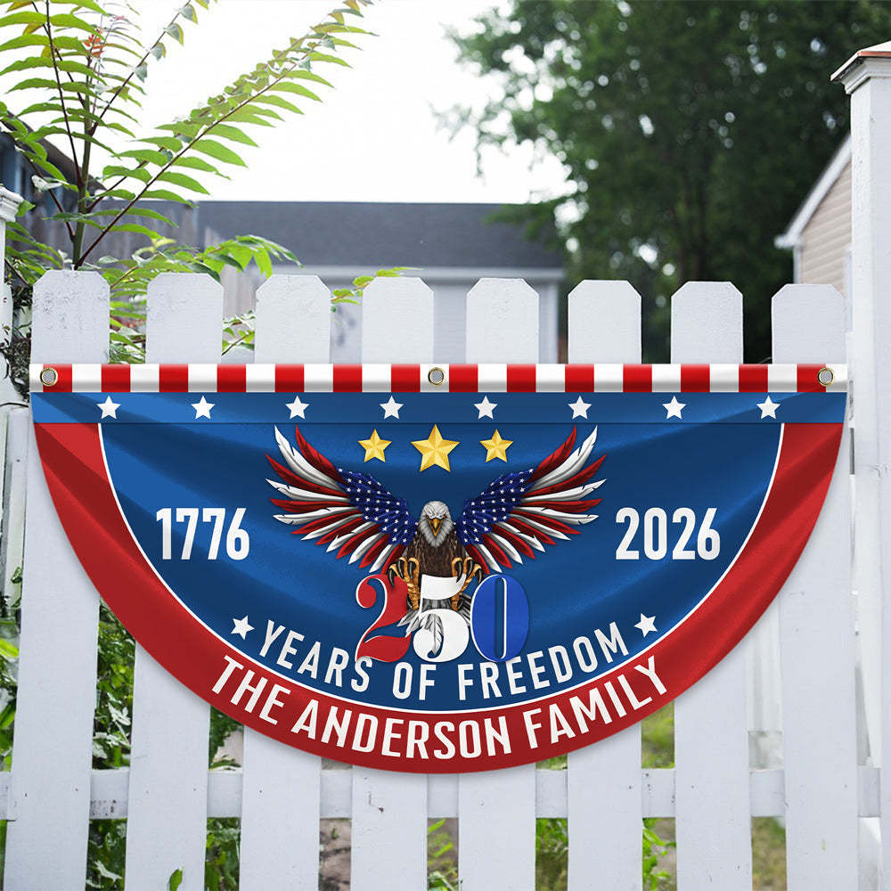 Personalized America 250th Anniversary Bunting Flag Custom Family Name 250 Years Of Freedom Non-Pleated Fan Flag