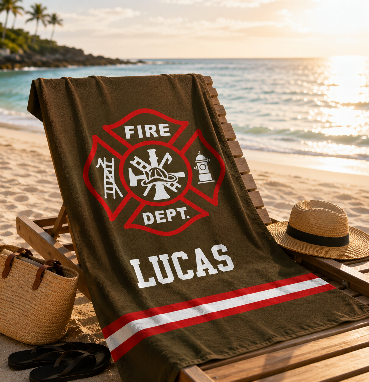 Personalized Firefighting Element Oversized Quick Dry Beach Towel with Name Beach Travel Essentials Father's Day Birthday Gift for Firefighter Dad