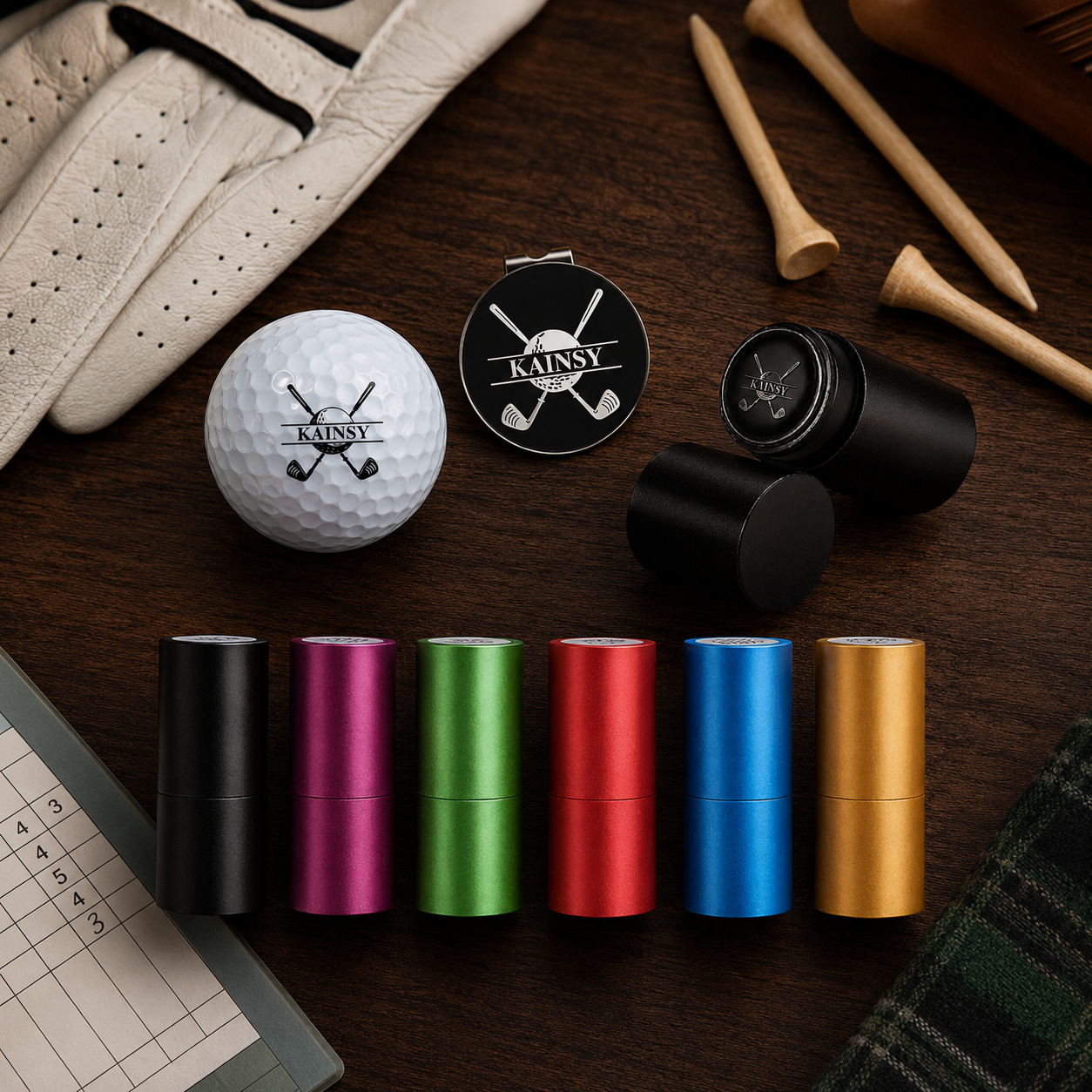 Custom Golf Ball Stamp with Engraved Box, Personalized Logo Stamper and Hat Clip Kit, Waterproof Golf Marker Gift for Dad Husband Golfer