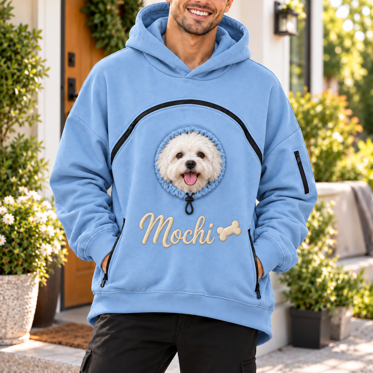 Custom Dog Pouch Sweatshirt For Pet | Personalized Embroidered Name Pet Carrying Unisex Hoodie Small Pet Owner Christmas Gift