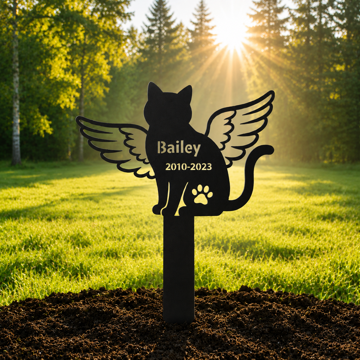 Personalized Metal Cat Memorial Grave Marker, Custom Cat Memorial Grave Marker Cat with Wings Memorial Garden Stake, Customized Paws Cat Marker Name Stake Cat Loss Gift for Garden Decor