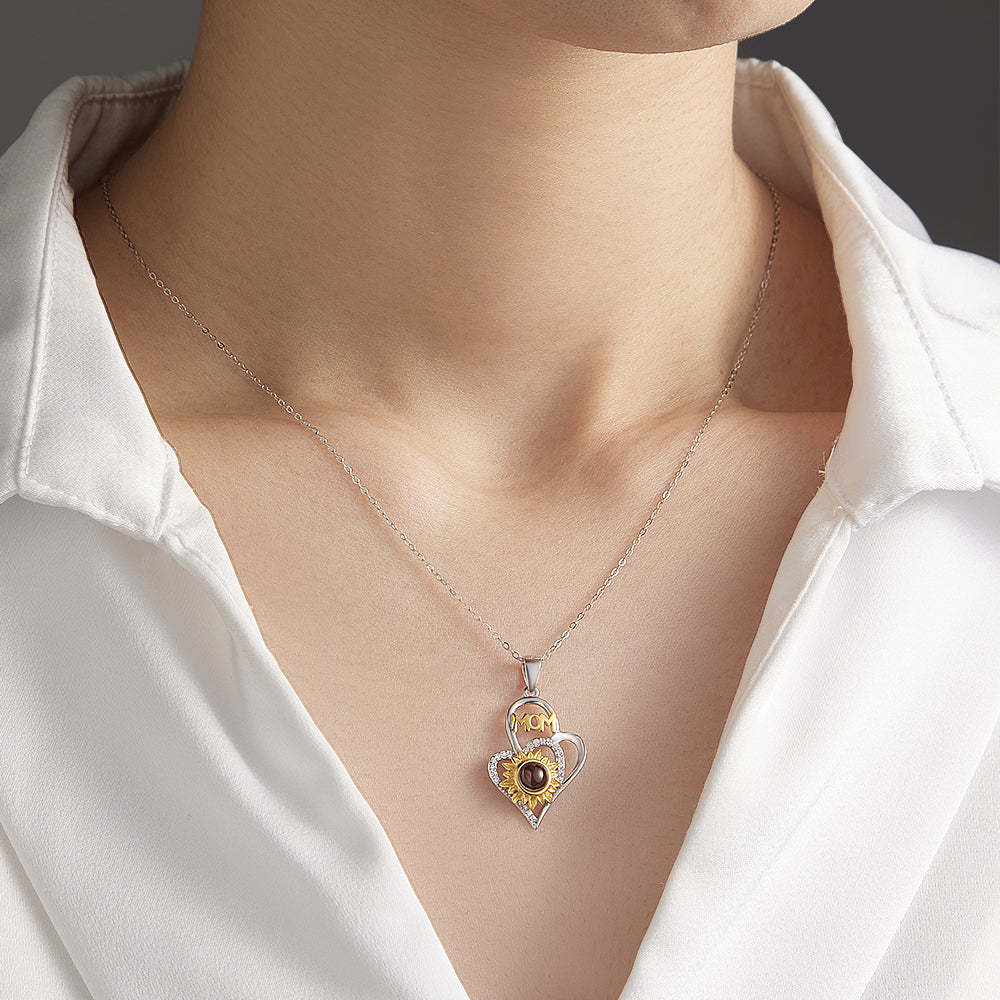 Personalized Photo Projection Necklace with Sunflower Elegant Cross Heart Design Best Mother's Day Gift