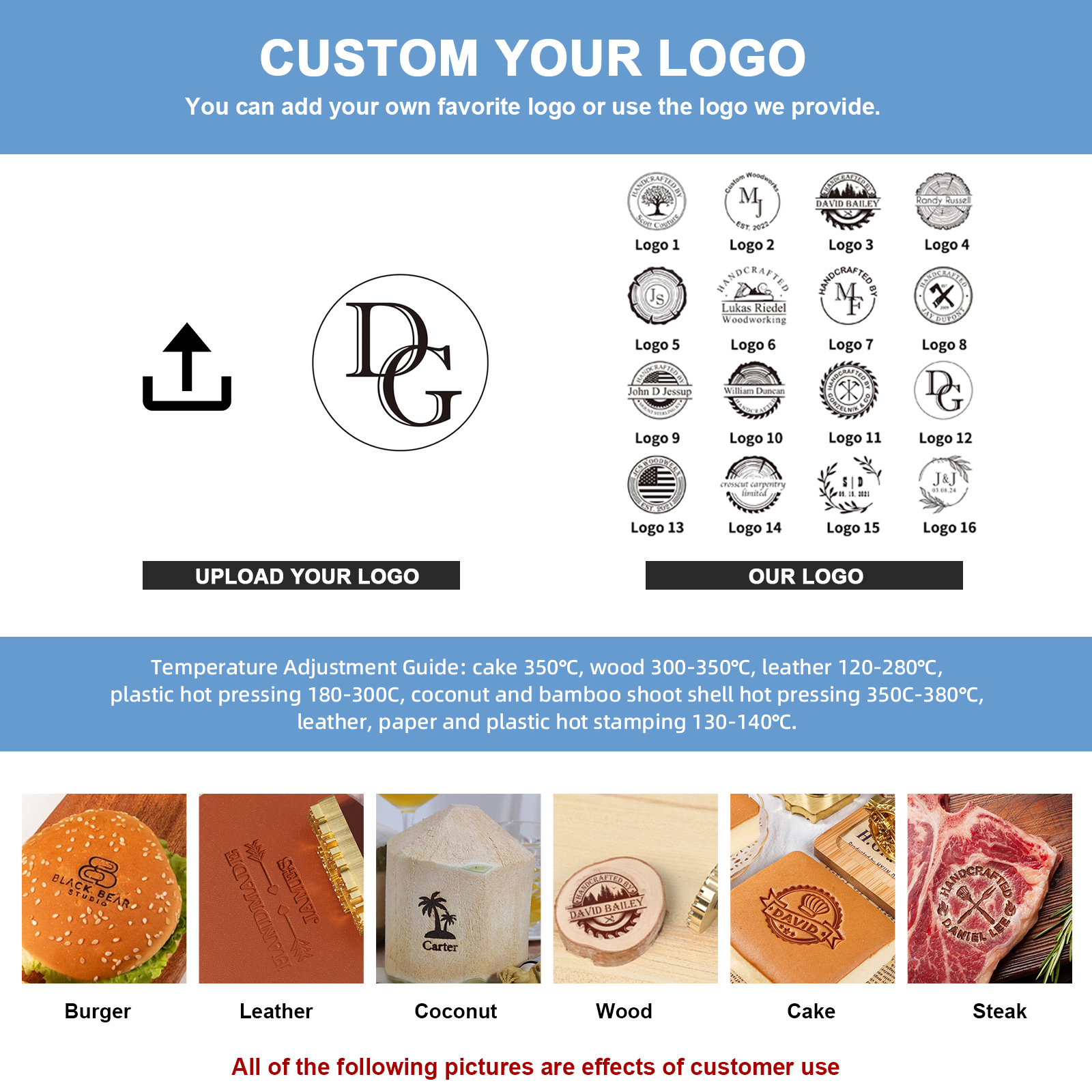 Custom Electric Wood Branding Iron - Personalized Logo Temperature-controlled Wood Burning Stamp, Metal Branding Iron for Leather Food Meat, Letter Branding Irons Gifts for Weddings & Handcraft