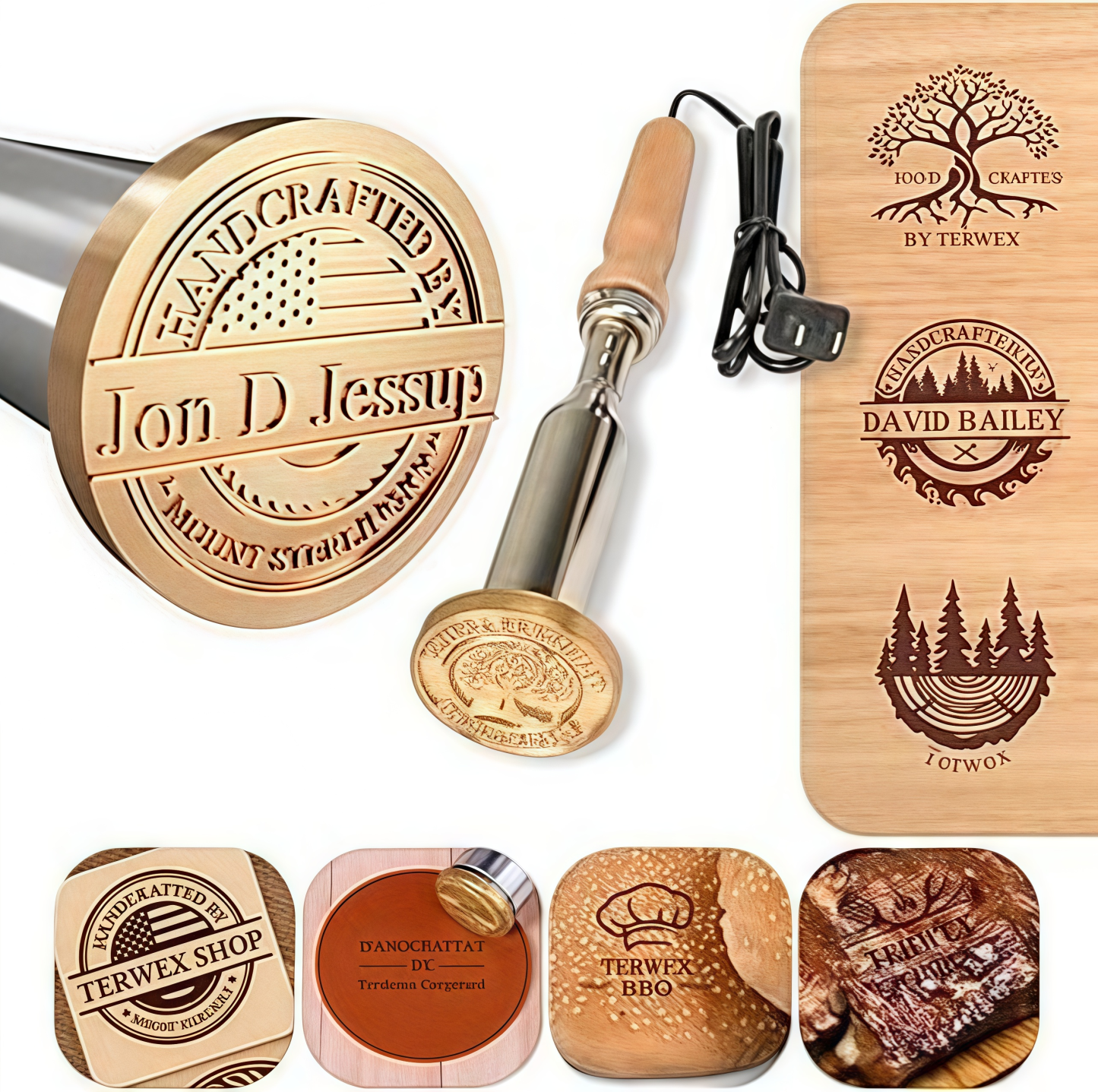 Custom Wood Branding Iron – Personalized Logo Temperature-Controlled Wood Burning Stamp with Electric and Manual Options, Metal Branding Iron for Leather, Food, Meat, and Letter Designs, Gifts for Weddings & Handcraft
