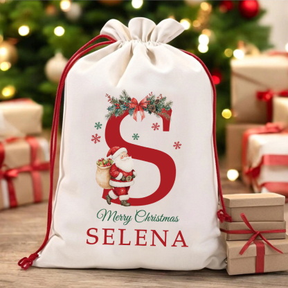 Personalized Monogram Christmas Santa Sack, Custom Canvas Gift Bag, Large Holiday Present Sack for Kids, Reusable Santa Gift Bag