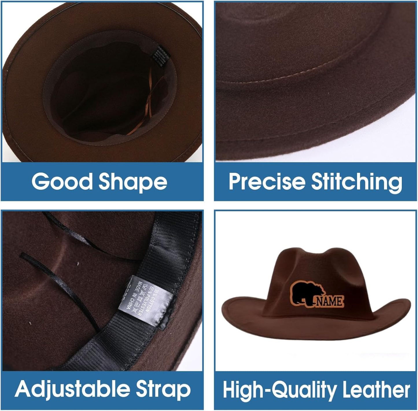 Personalized Toddler Boys Cowboy Hat, 2-8t Kids Western Cowboy Hat, Custom Name Sewn Leather Patch Cowgirl Hat