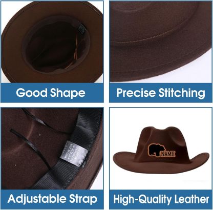 Personalized Toddler Boys Cowboy Hat, 2-8t Kids Western Cowboy Hat, Custom Name Sewn Leather Patch Cowgirl Hat