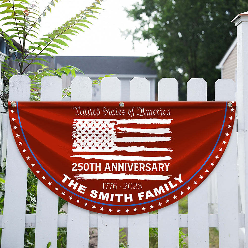 Personalized America 250th Anniversary Bunting Flag Custom Family Name USA 250th Anniversary Non-Pleated Fan Flag