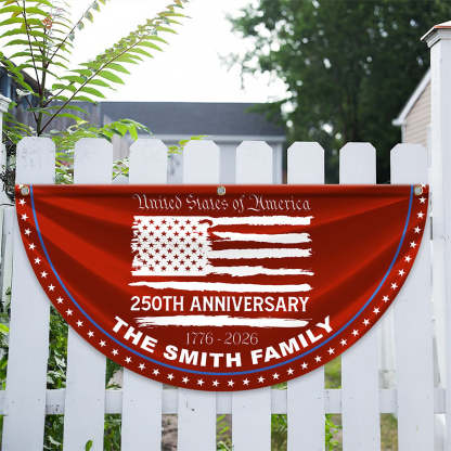 Personalized America 250th Anniversary Bunting Flag Custom Family Name USA 250th Anniversary Non-Pleated Fan Flag