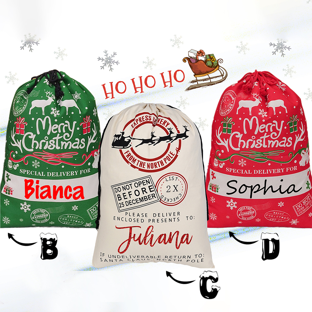 Personalized Christmas Santa Sack, Custom Canvas Gift Bag, Large Santa Present Sack for Kids, Reusable Holiday Gift Bag