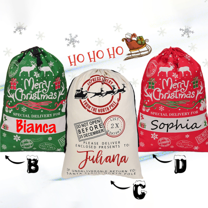 Personalized Christmas Santa Sack, Custom Canvas Gift Bag, Large Santa Present Sack for Kids, Reusable Holiday Gift Bag