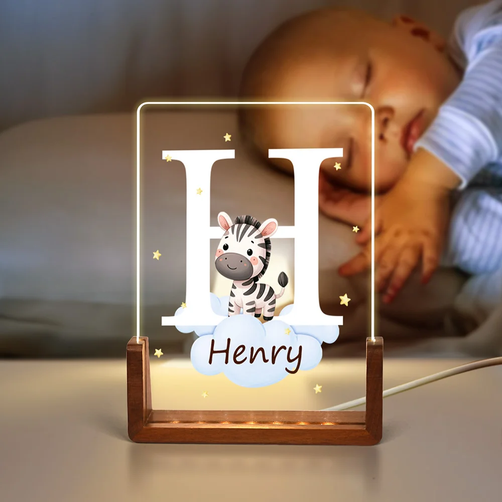 Personalized Baby Room Night Light Cute Forest Animal Acrylic Cloud Star LED Night Light Initial Birthday Children's Day Gift for Boys Girls Christmas Gift