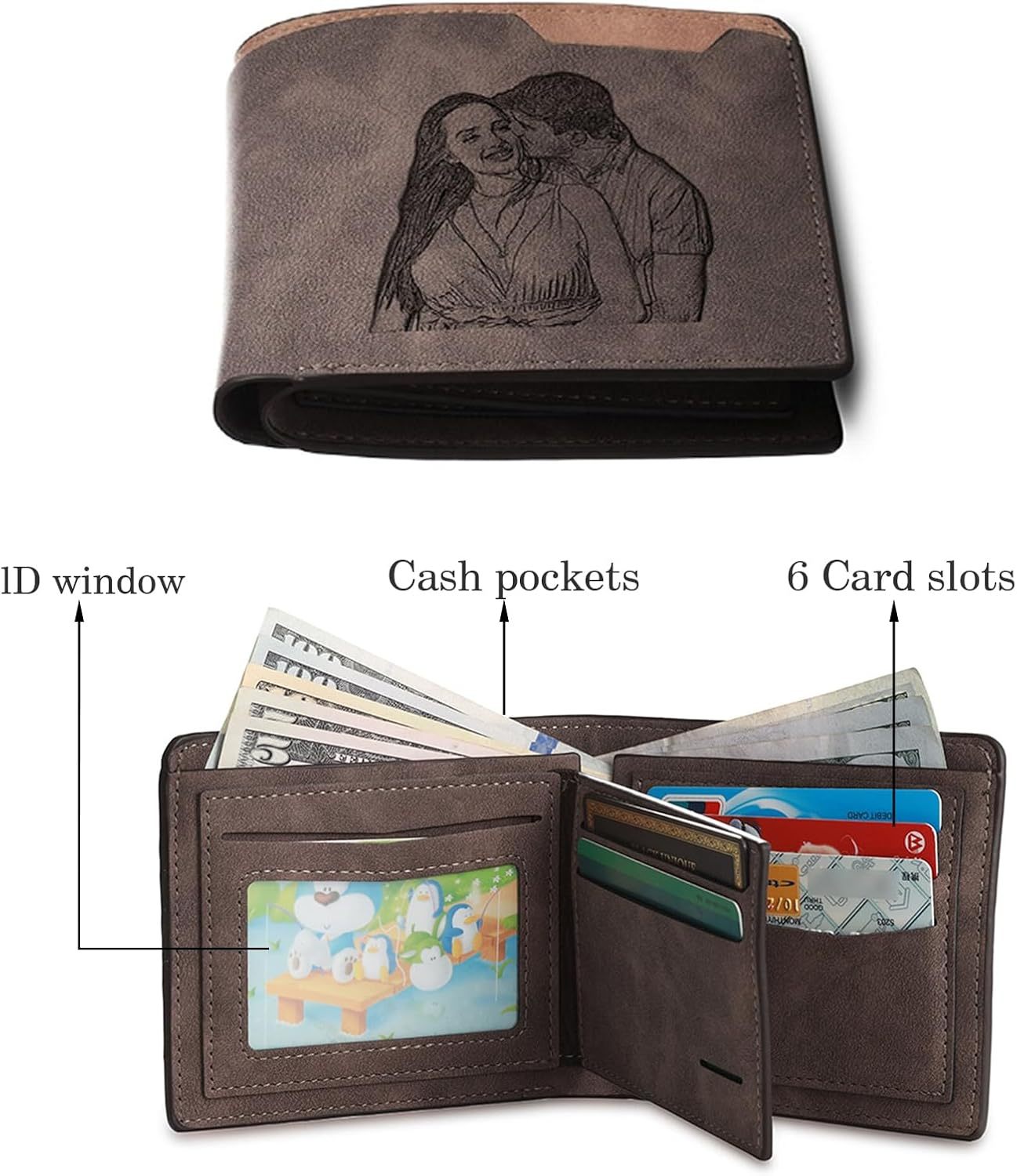 Custom Wallets for Men, Personalized Photo Wallets for Fathers Day, Personalized Gifts Engraved Wallets for Boyfriend Husband Dad Men Him