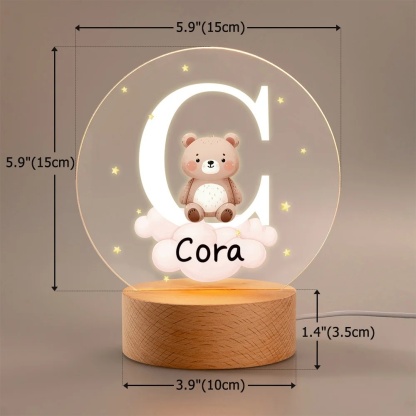 Personalized Fantasy Star Cloud Cute Forest Animal Initial Name LED Night Light with Wooden Base Nursery Decor Birthday Baby Shower Gift for Kids