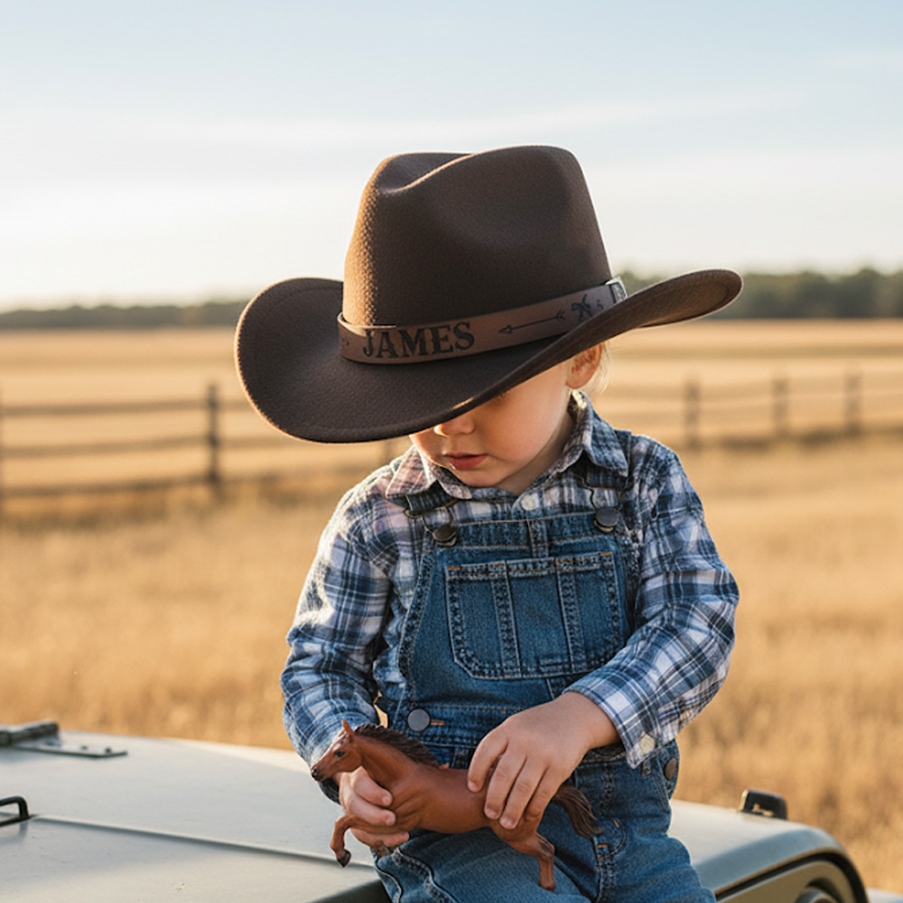 Personalized Cowboy Hat for Toddler Boys Girls, Western Hat for Kids Men Women, Custom Leather Patch Baby Cowgirl Hat