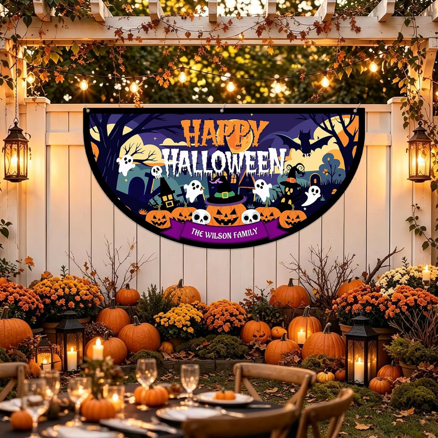 Custom Halloween Banner Personalized Halloween Bunting Party Backdrop for Indoor & Outdoor